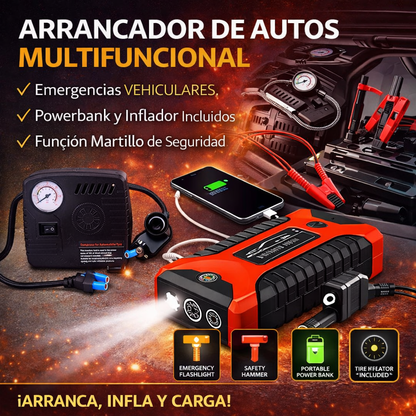🚗 ARRANCADOR DE AUTOS CON INFLADOR DE LLANTAS MULTIFUNCIONAL 🔥